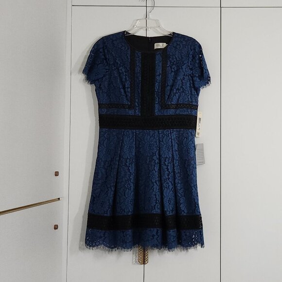 NWT Eliza J Lace Dress Size 12P Blue Pockets Wedding/Cocktail - Picture 1 of 5